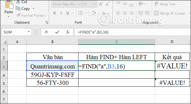 Cách sử dụng hàm FIND trong Excel