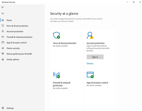 Windows Defender tích hợp trong Windows Security