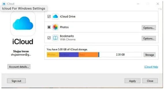 Chọn iCloud Drive và nhấp vào Apply