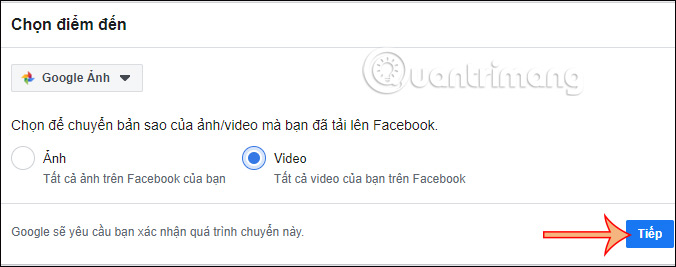 Chọn chuyển ảnh hoặc video