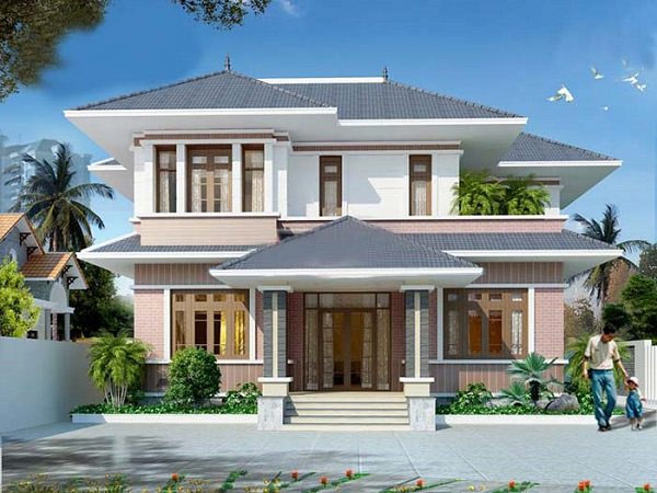 Nhà vuông 2 tầng theo phong cách tân cổ điển