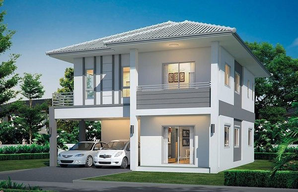 Mẫu nhà vuông 2 tầng theo phong cách hiện đại