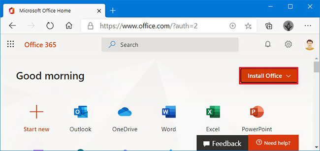 Nhấp vào nút Install Office