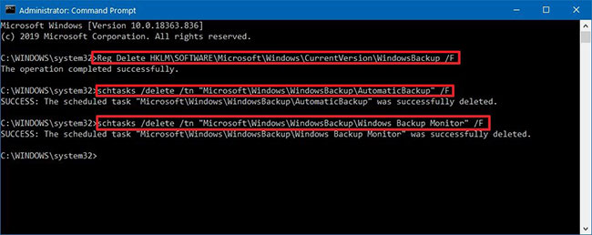 Xóa mục registry Windows Backup