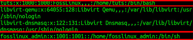 Có 2 người dùng Fosslinux_admin và Tuts