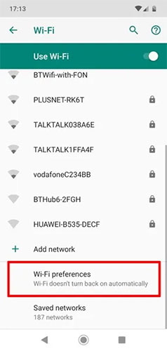 Truy cập Settings > Network & Internet > Wi-Fi > Wi-Fi preferences