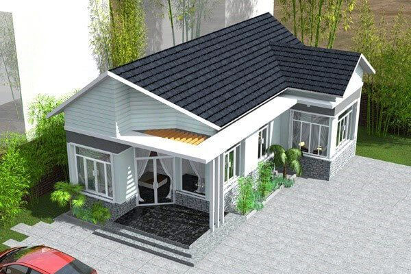 Mẫu nhà cấp 4 mái thái hình chữ L sang trọng