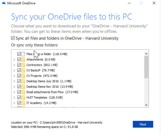Chọn các file hoặc thư mục cụ thể để đồng bộ