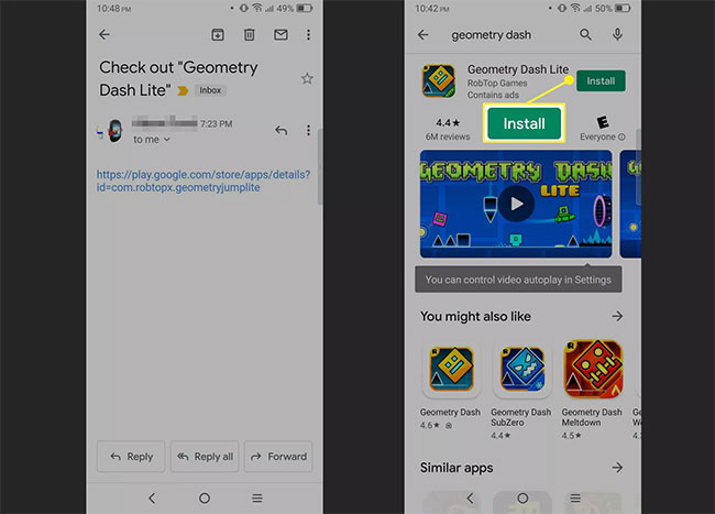 Mở URL trên thiết bị Android và nhấn Install