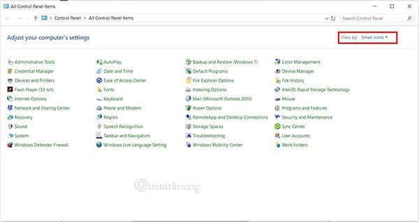 Chọn View by: Small icons