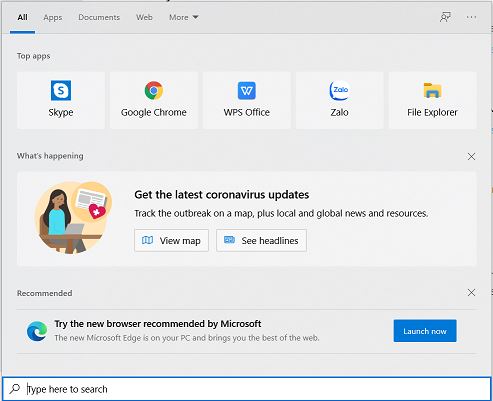 Gợi ý cài đặt, sử dụng Edge mới cũng hiển thị trong menu Start trên Windows 10