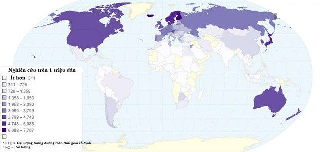 Bản đồ mật độ sinh sống của các nhà khoa học