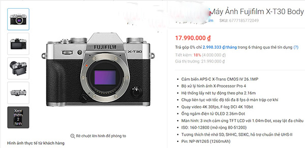 Giá bán body máy X-T30 ở thời điểm hiện tại