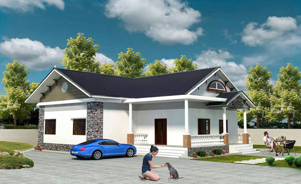 Nhà cấp 4 chữ L 2 phòng ngủ đẹp