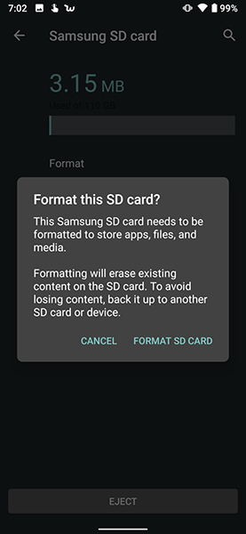 Format thẻ microSD trên thiết bị