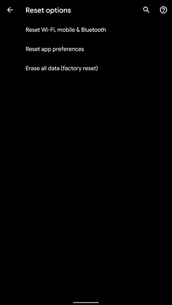 Reset options
