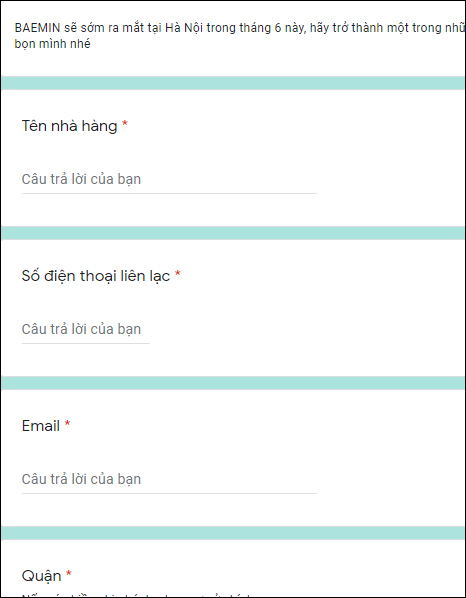 Điền thông tin đăng ký