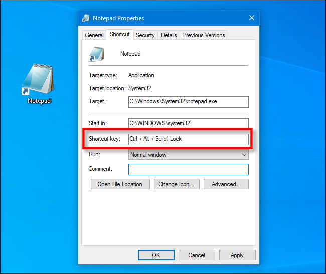 Windows sẽ tự động chèn Ctrl+Alt+Scroll Lock vào hộp