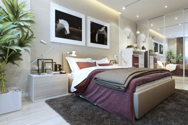 Phòng ngủ đơn giản và hiện đại với gam màu tím