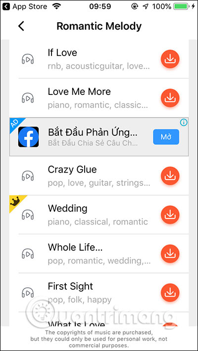 Nhạc trong kho ứng dụng