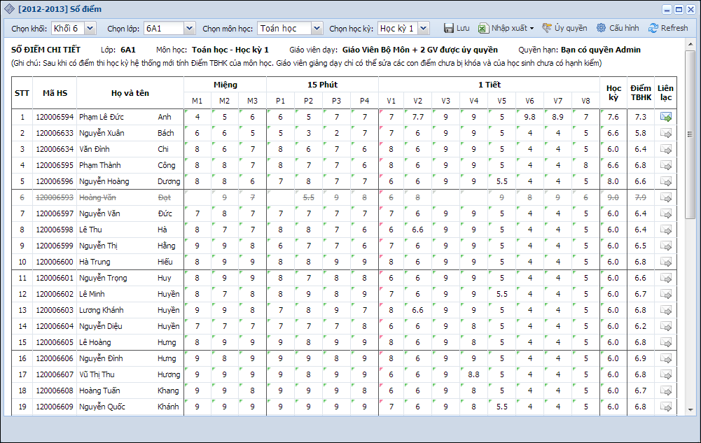 Nhập điểm khối THCS, THPT