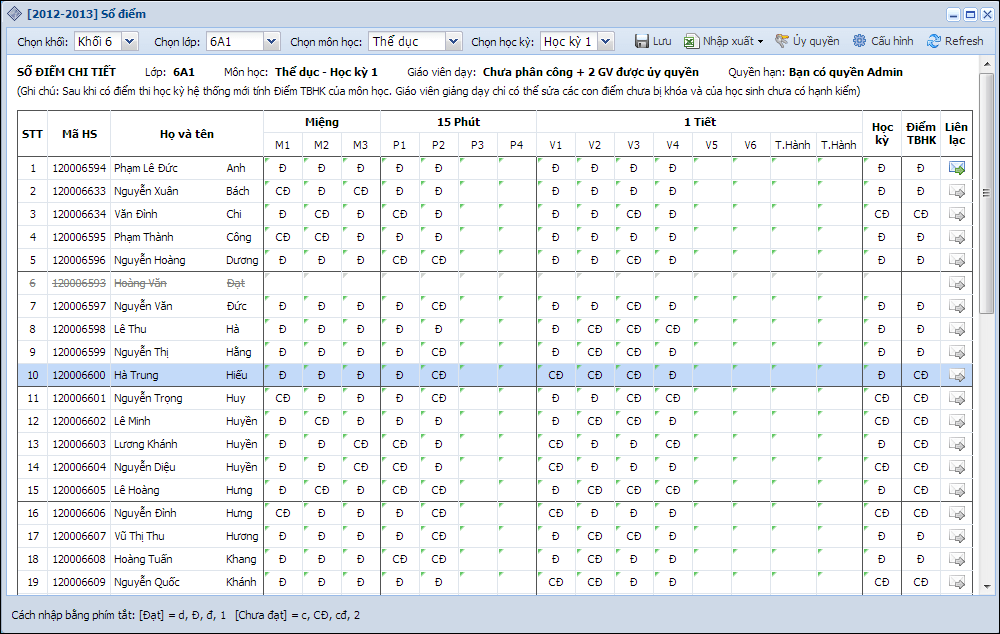 Nhập nhận xét cho khối THCS, THPT