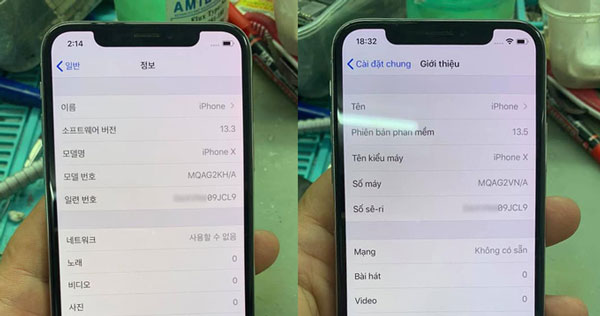 Một chiếc iPhone được đổi từ mã KH/A (Hàn Quốc) sang mã VN/A (Việt Nam).