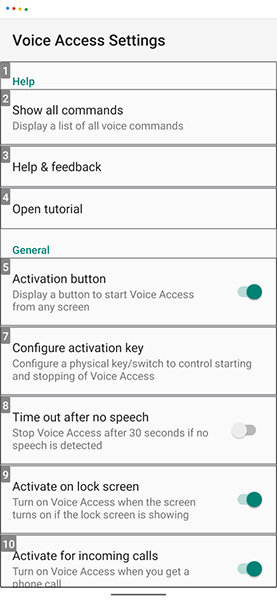 Các chức năng thêm của Voice Access