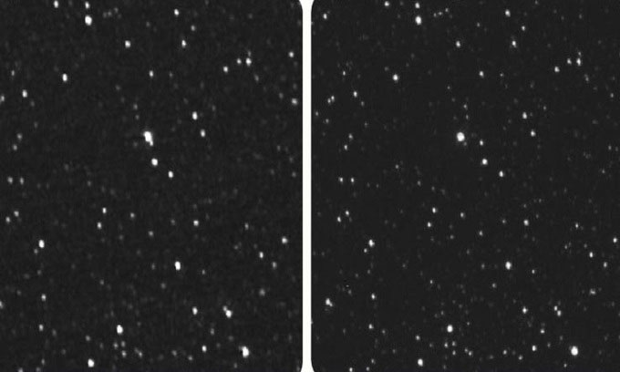 Ảnh chụp ngôi sao Proxima Centauri từ tàu New Horizon (trái) và kính viễn vọng trên mặt đất. Ảnh: CNN.