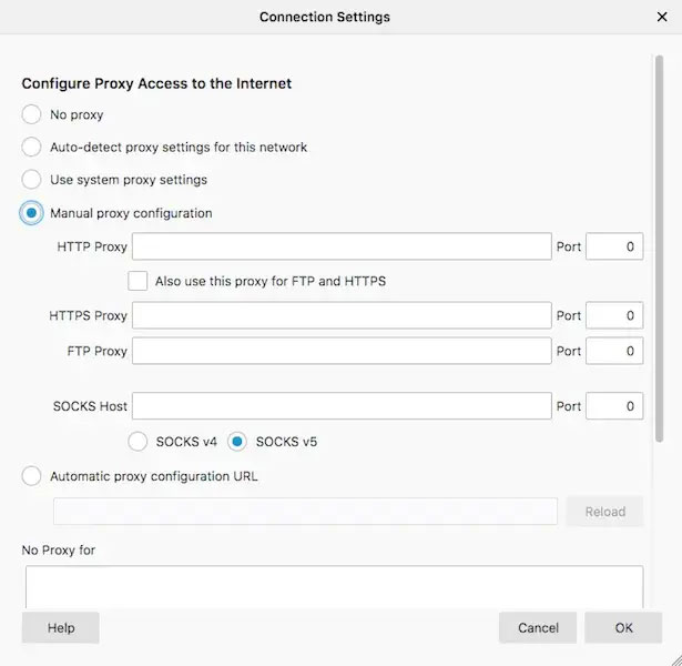 Chọn hộp kiểm Manual proxy configuration