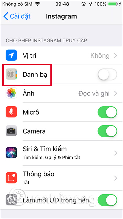 Tắt đồng bộ danh bạ