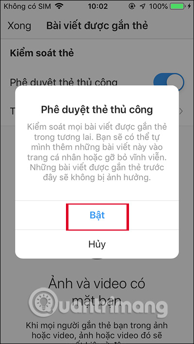 Bật kiểm soát thẻ tag