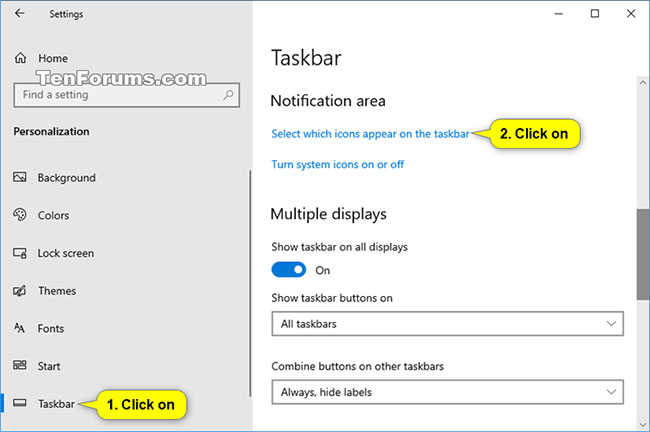 Nhấn vào liên kết Select which icons appear on the taskbar
