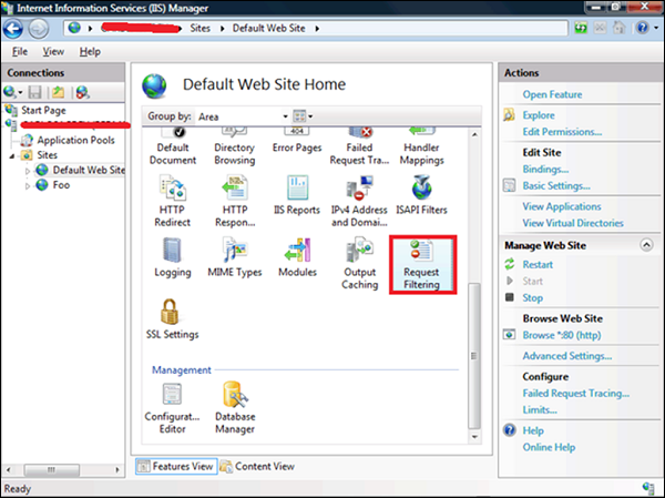 Kích hoạt và cấu hình các quy tắc Request Filtering