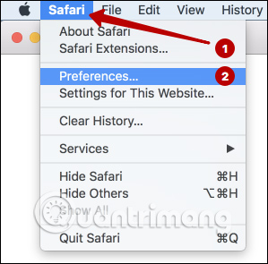 Chọn Preferences Safari
