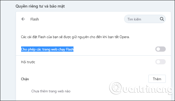 Tắt Flash Player Opera 
