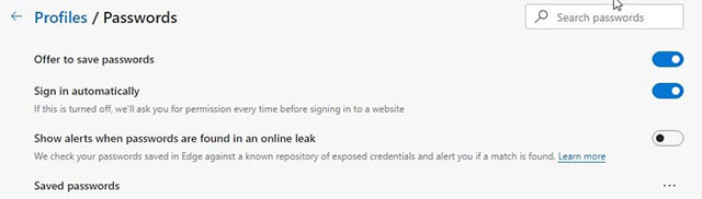 “Show alerts when passwords are found in an online leak”