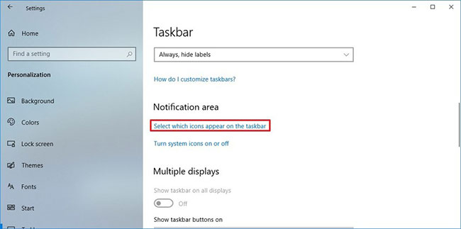 Nhấp vào tùy chọn Select which icons appear on the taskbar