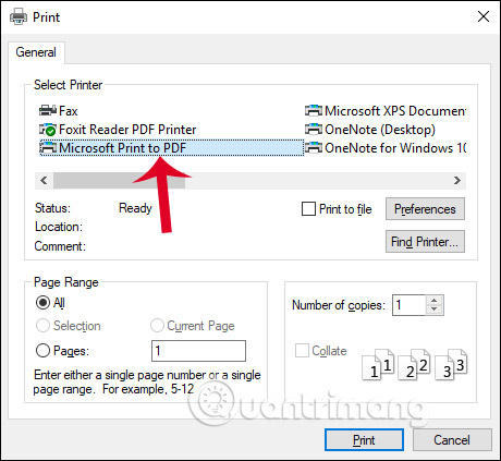 Chọn in dưới dạng PDF