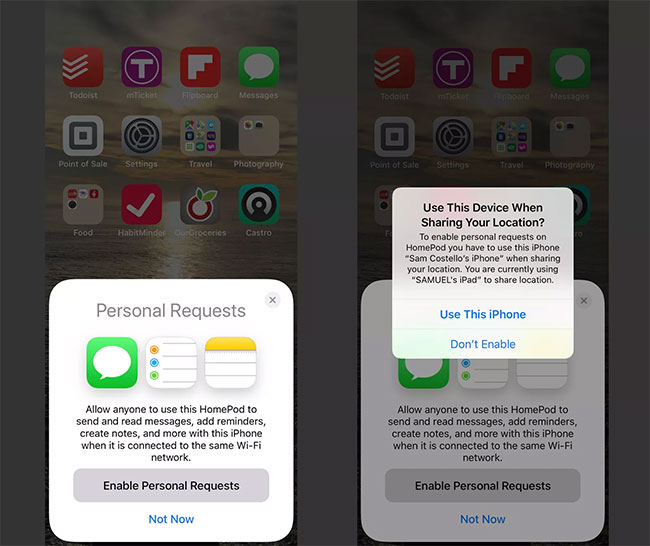 Nhấn Enable Personal Requests hoặc Not Now