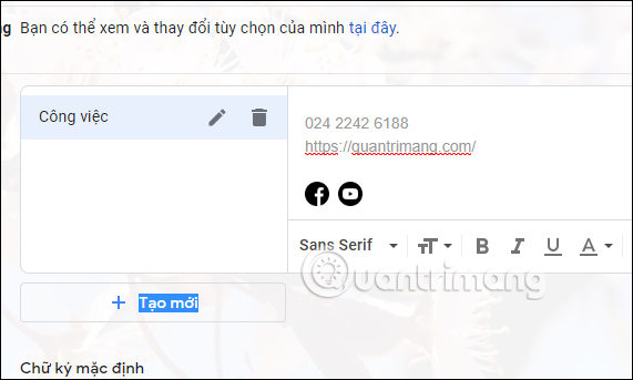 Chữ ký cho Gmail