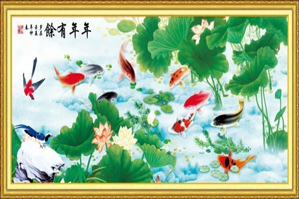 Tranh cá chép ao sen