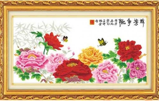 Tranh mẫu đơn 9 bông