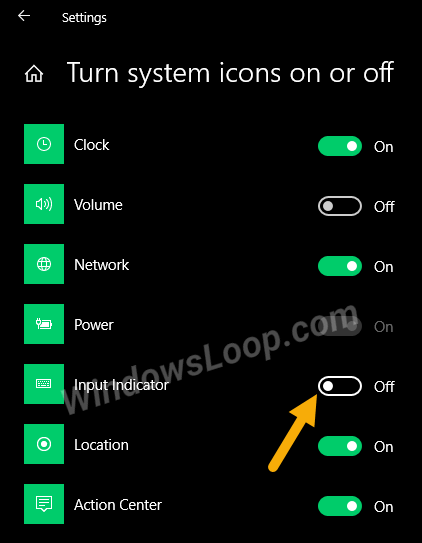 Tắt tùy chọn Input Indicator