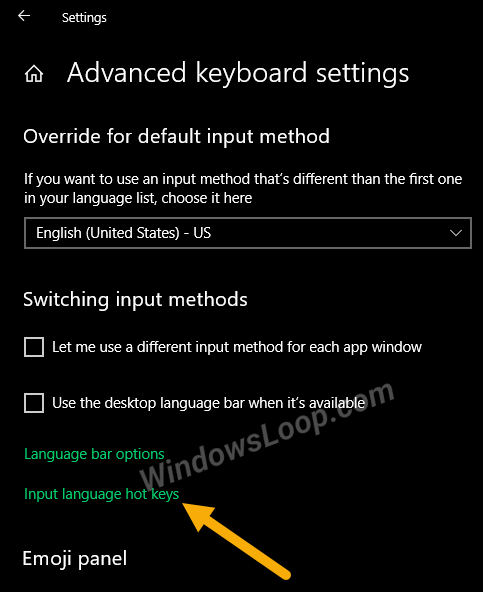Nhấp vào liên kết Input language hotkeys