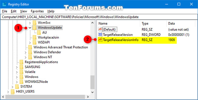 Điều hướng đến key bên trái của Registry Editor