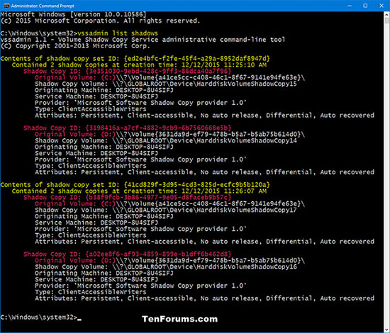 Copy and paste the vssadmin list shadows command into the Command Prompt