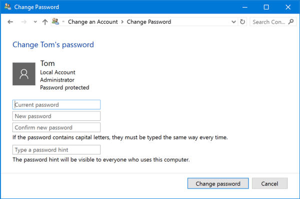 Nhập mật khẩu hiện tại và sau đó nhập mật khẩu mới