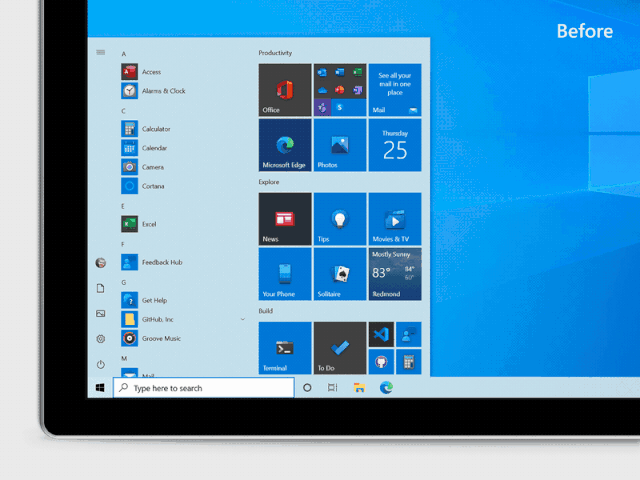 Giao diện Start Menu sẽ được thay đổi trên Windows 10.