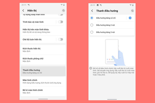 Để kích hoạt tính năng cử chỉ của VOS 3.0